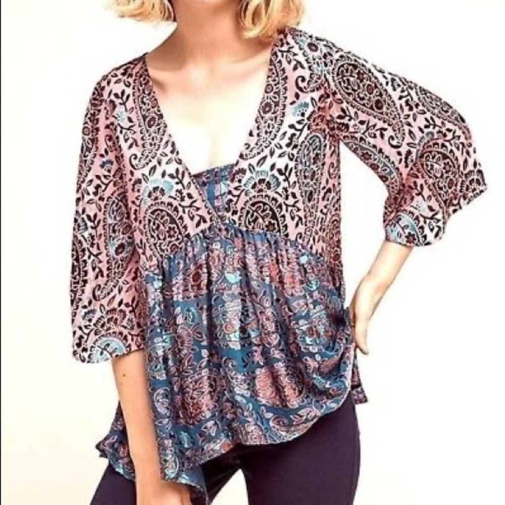 Anthropologie Boho Silk Velvet Top
